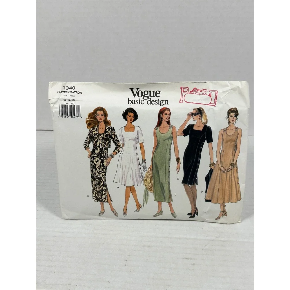 Vogue 1340 Basic Design Sewing Pattern Misses Petite Jacket Dress Size 12-14-16